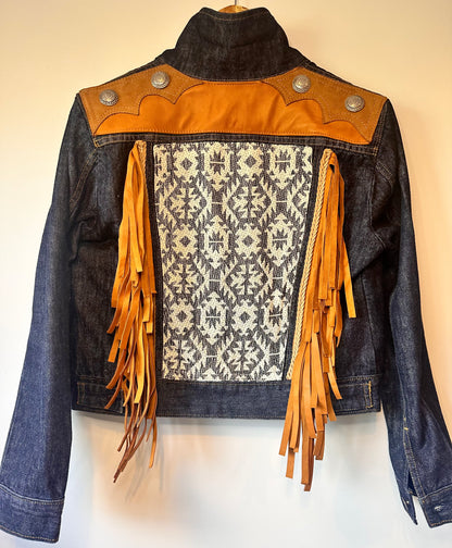 Lux Dark Denim and golden tan aztec Custom Jacket