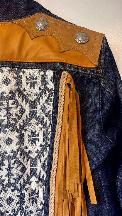 Lux Dark Denim and golden tan aztec Custom Jacket