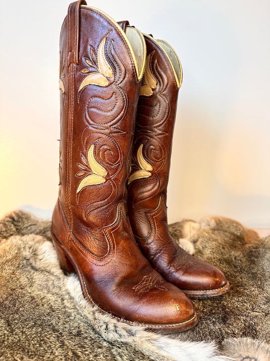 Vintage Brown made in the USA Cowgirl Boots