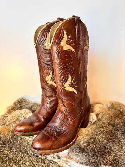 Vintage Brown made in the USA Cowgirl Boots