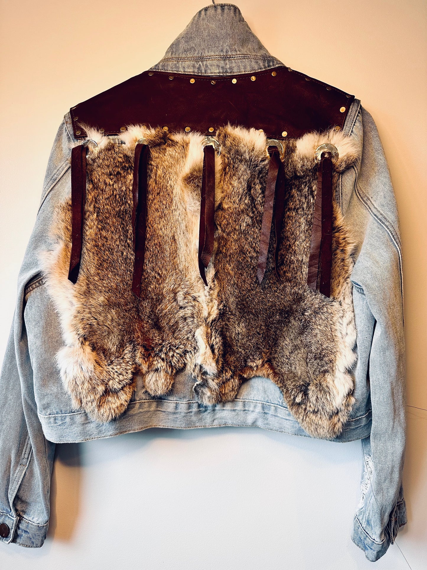 Rabbit Fur with  Delicious Leather and studs