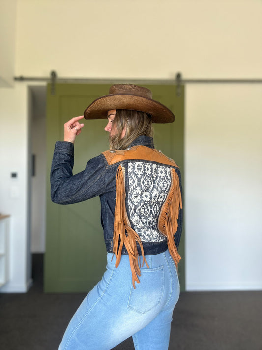 Lux Dark Denim and golden tan aztec Custom Jacket